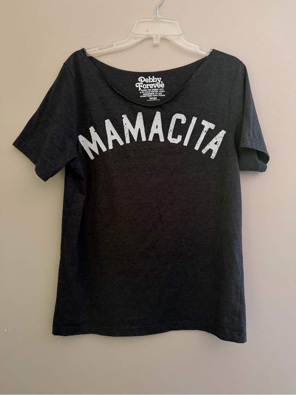 Pebby Forevee Mamacita Distressed Off-Shoulder Graphic Tee - Large